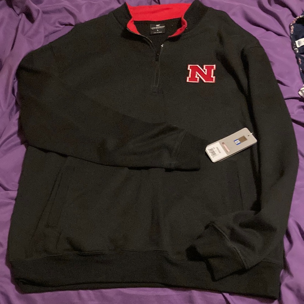 Brand new with tags and never worn, Mens half zip Nebraska sweater jacket